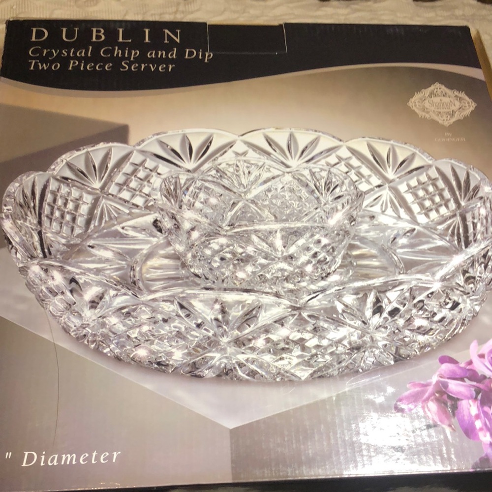 Dublin Godinger crystal Chip and Dip Two Piece Server